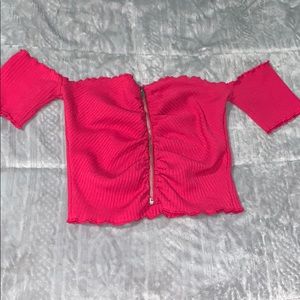 Pink zip up crop top